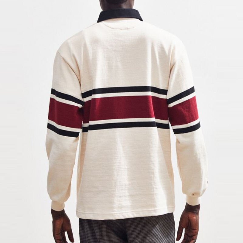 Men's Rugby Polo Shirt Manufacturer - Hot Selling Color Block Panel 100% Cotton Long Sleeve Tee