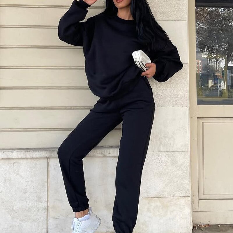 Women's Sport Suit Set Manufacturer - Elegant Hooded Zipper Hoodie Loose Elastic Wide Leg Pant Spring Set