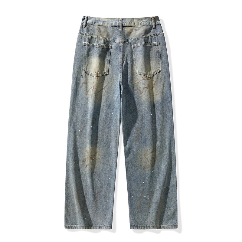 Men's Denim Trousers Manufacturer - Wholesale Distressed Heavy Washed Retro Fried Salt Loose Pants
