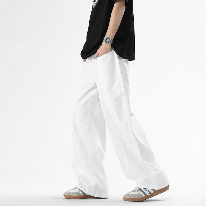 Men's Wide Leg Pants Manufacturer - Four Seasons High-waisted Straight-leg Loose Rough Trimmed Trousers