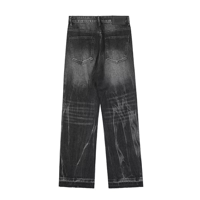 Men's Black Jeans Manufacturer - Custom Washed Distressed Loose Straight Pants Autumn Winter Wholesale