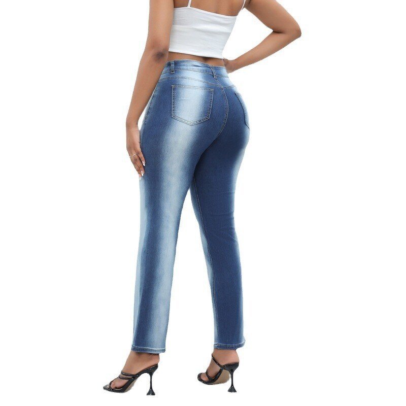 Women's Denim Jeans Manufacturer - Advanced Sense Fashion High Waist Blue Skinny Straight Stitching Autumn Pants