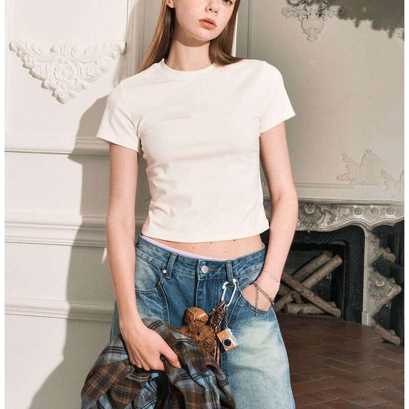 Women's T-Shirt Manufacturer - Custom Letter Slim Fit Cotton Summer Short Sleeve Crop Top