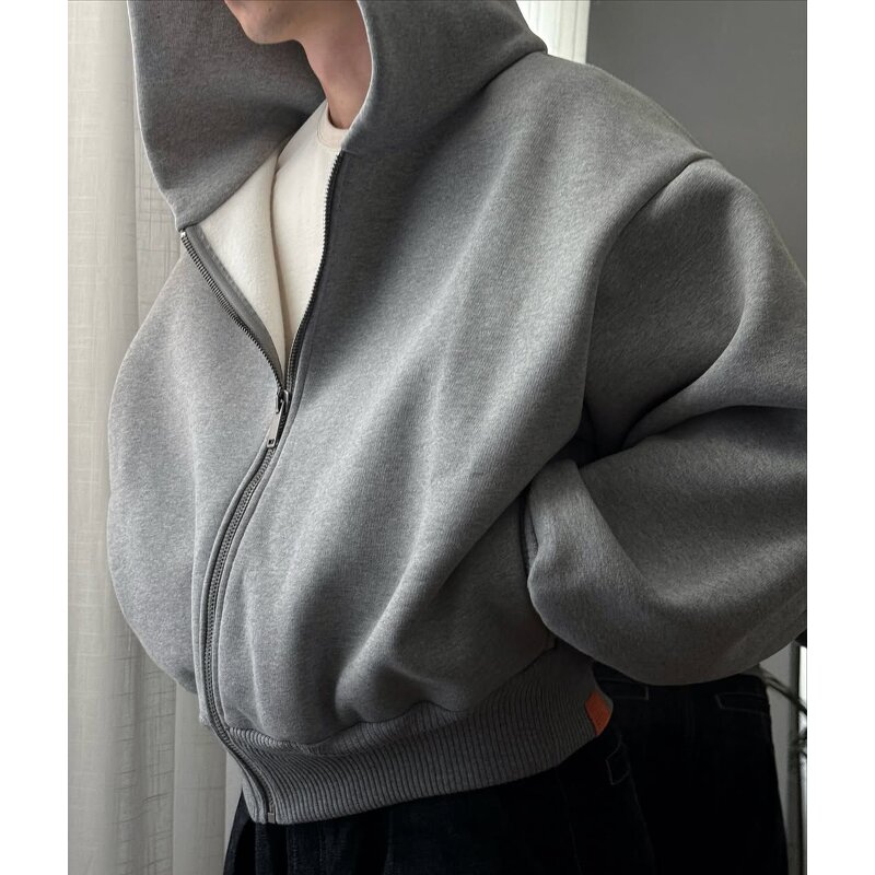 Unisex Hoodie Manufacturer - Custom Double Layer Acid Wash Solid Fleece Baggy Heavyweight Oversized Cropped Top