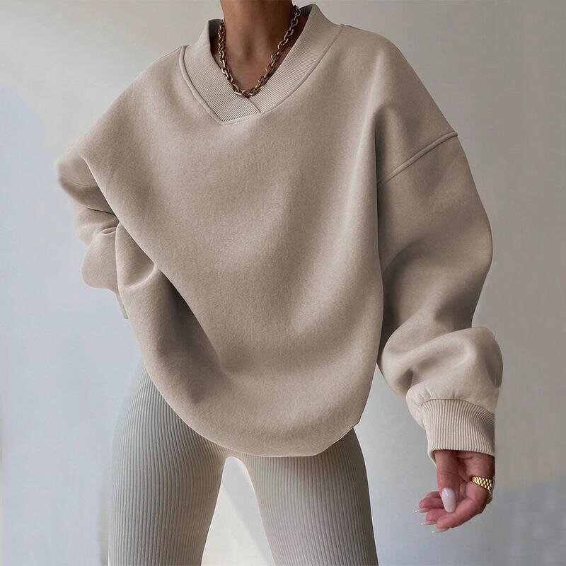 Women's Sweatshirt Manufacturer - Custom Logo Plain Cotton Oversized V Neck Drop Shoulder