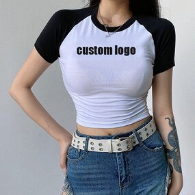 Women's Crop Top Manufacturer - Custom Two Tone Color Slim Y2K Short Sleeve Tee
