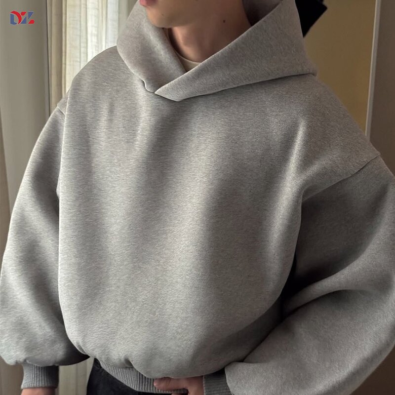 Unisex Hoodie Manufacturer - Custom Double Layer Acid Wash Solid Fleece Baggy Heavyweight Oversized Cropped Top