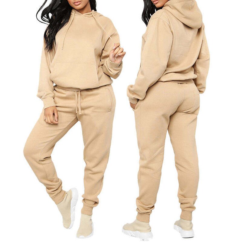 Women's Jogging Set Manufacturer - Custom Organic Cotton Crop Top Jogger Pants 2 Piece Hoodie Track Suit