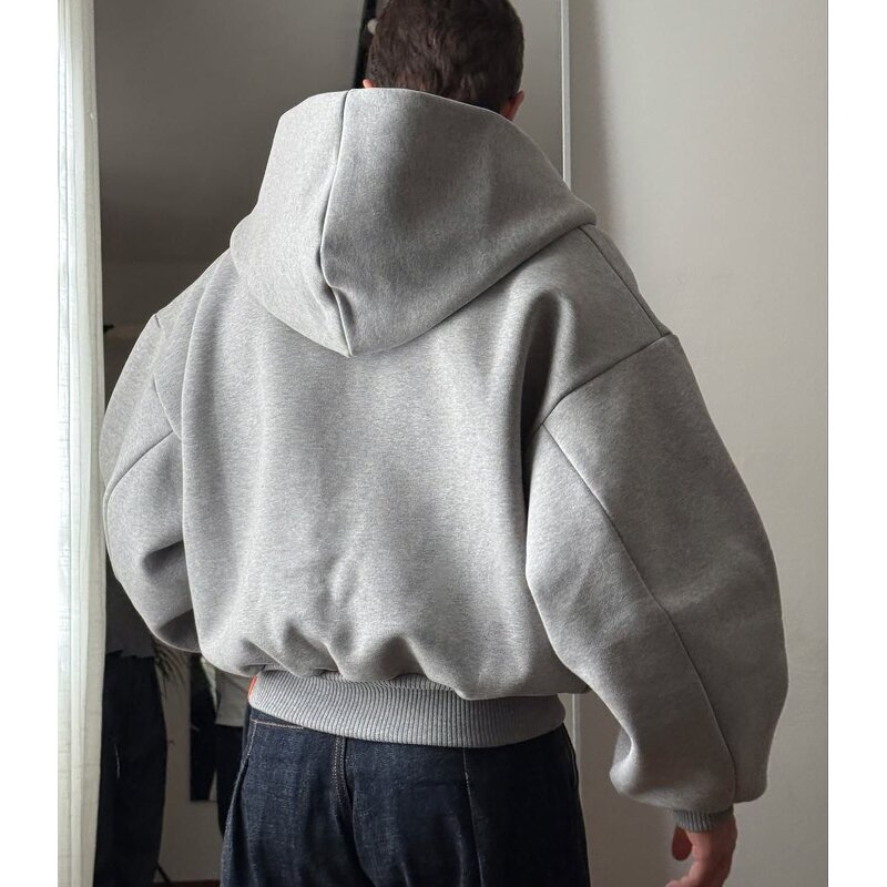 Unisex Hoodie Manufacturer - Custom Double Layer Acid Wash Solid Fleece Baggy Heavyweight Oversized Cropped Top