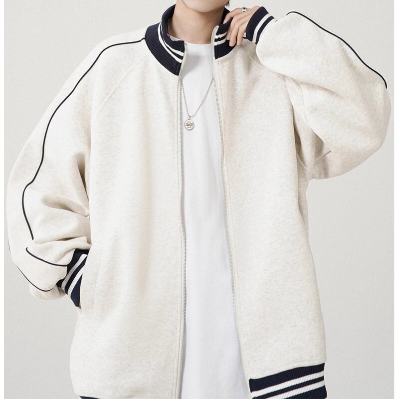 Men's Cardigan Jacket Manufacturer - Stand-up Collar Contrast Color Stitching College Style Custom Jacket