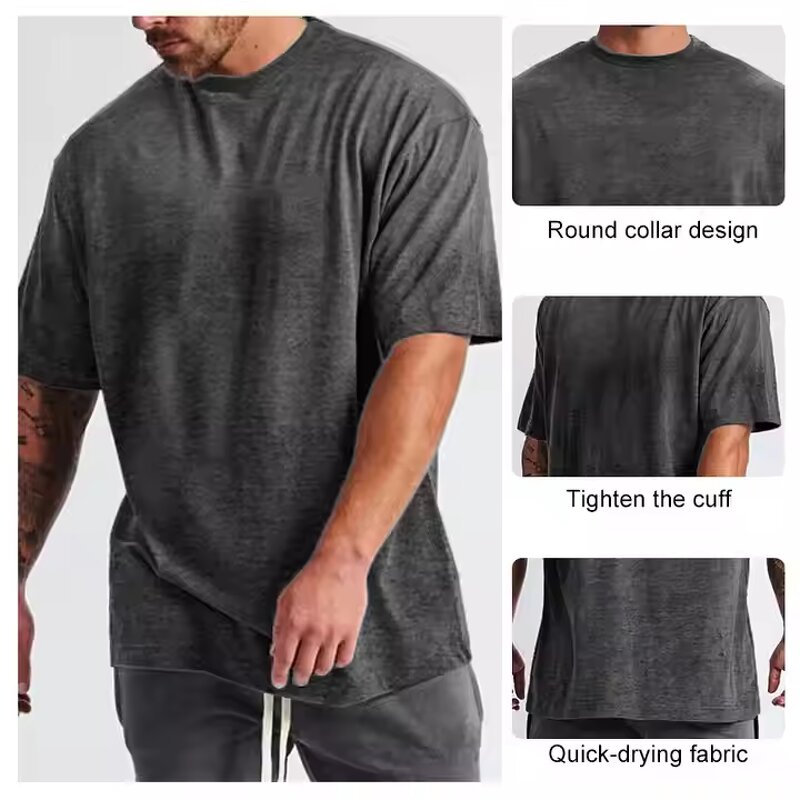 Men's Gym T-Shirt Manufacturer - Custom Logo Plain Cotton Workout Round Collar Sports Tee