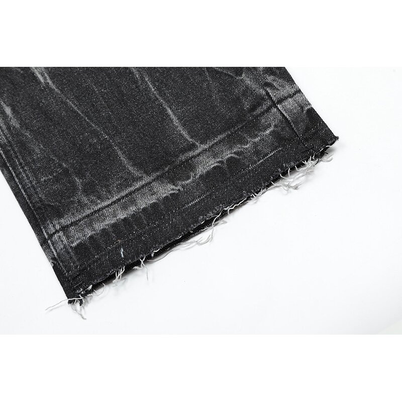 Men's Black Jeans Manufacturer - Custom Washed Distressed Loose Straight Pants Autumn Winter Wholesale