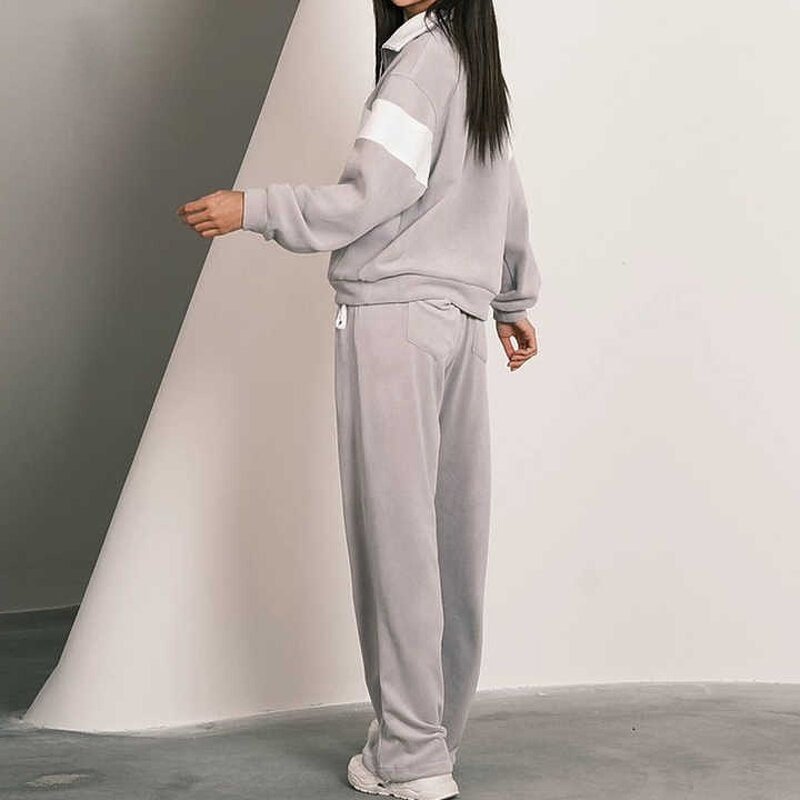 Women's Workout Set Manufacturer - New Plus Size 1/4 Zip Sweatshirt and Pants Streetwear Two Piece Autumn Set