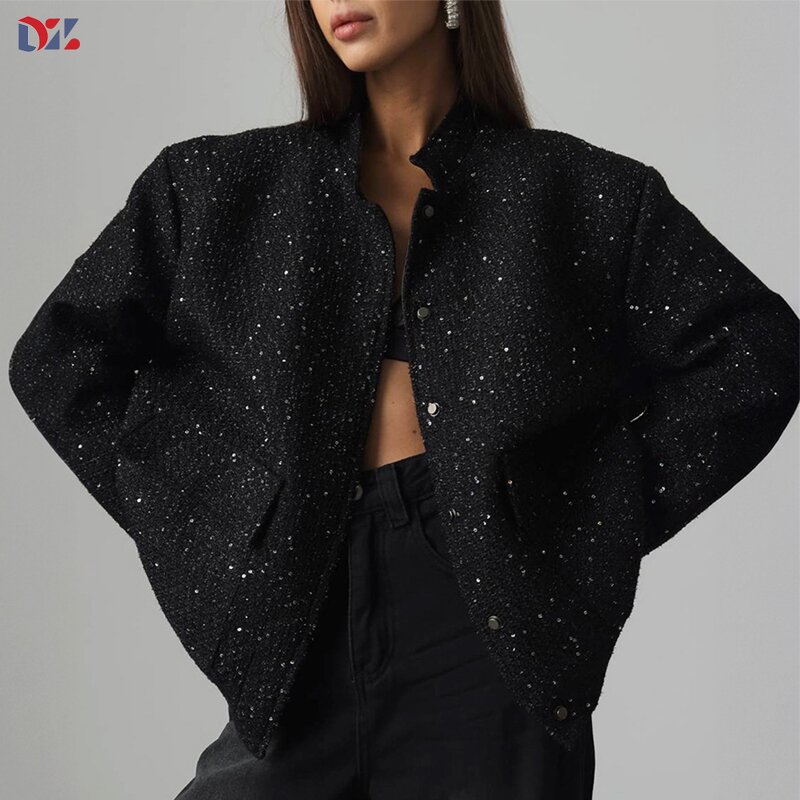 Women's Jumpsuit Manufacturer - New-Style Gold Thread Beaded Coat Sequins Stand-Up Collar Breathable Jumpsuit