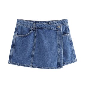 Women's Denim Shorts Manufacturer - Pb&za 2024 Summer New Double Denim Skirt Shorts Vintage High Waist Pants
