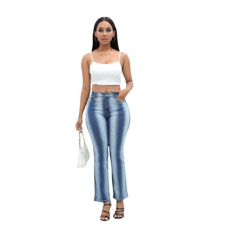 Women's Denim Jeans Manufacturer - Advanced Sense Fashion High Waist Blue Skinny Straight Stitching Autumn Pants