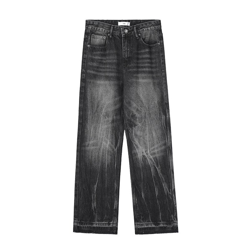 Men's Black Jeans Manufacturer - Custom Washed Distressed Loose Straight Pants Autumn Winter Wholesale