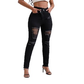 Women's Skinny Jeans Manufacturer - Fashion Casual Mid-waist Black European American Long Sexy Small Foot Hole Pants