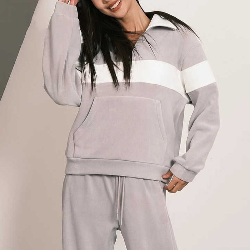 Women's Workout Set Manufacturer - New Plus Size 1/4 Zip Sweatshirt and Pants Streetwear Two Piece Autumn Set