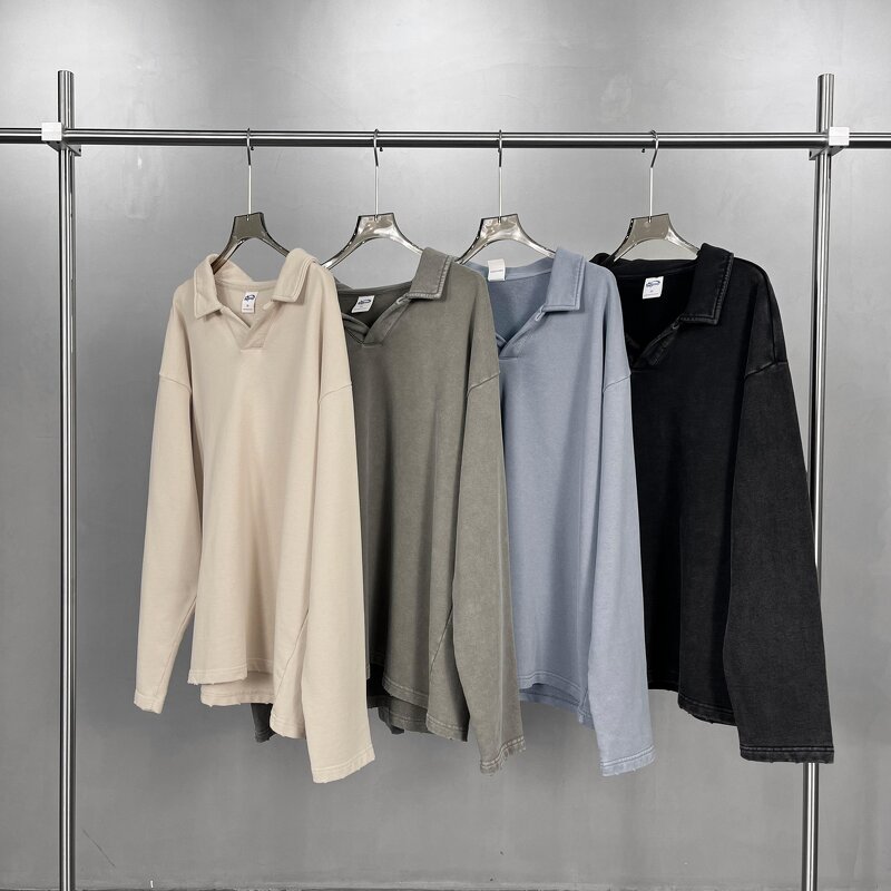 Men's Polo Shirt Manufacturer - 400G Heavyweight Cotton Turn-down Collar Full Sleeve Casual Tee