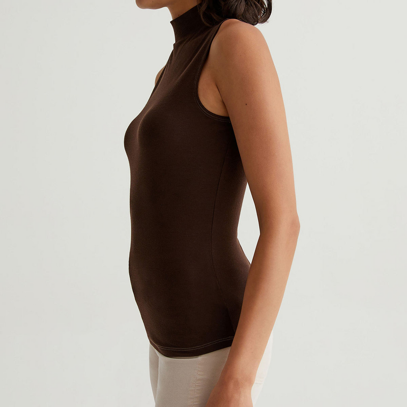 Women's Ribbed Top Manufacturer - Custom Logo Embroidery Basic Neck Slim Fitted Sleeveless Pullover Tee