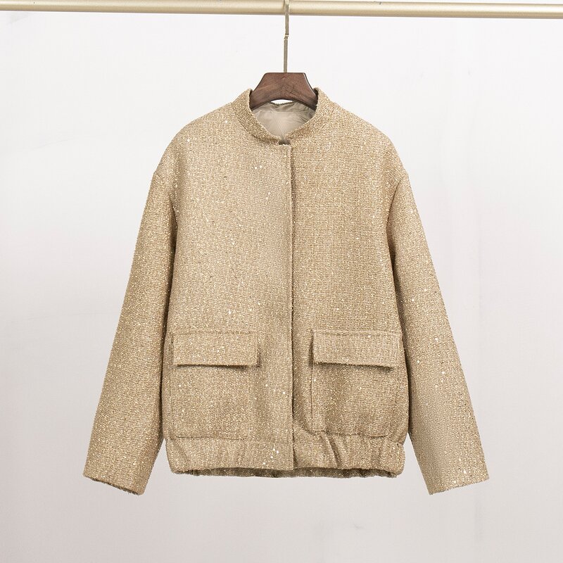 Women's Jumpsuit Manufacturer - New-Style Gold Thread Beaded Coat Sequins Stand-Up Collar Breathable Jumpsuit