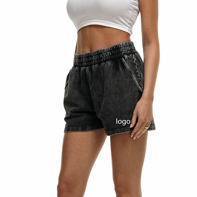 Women's Running Shorts Manufacturer - New Design Cotton Wholesale Casual Acid Wash Jogging Sport Shorts