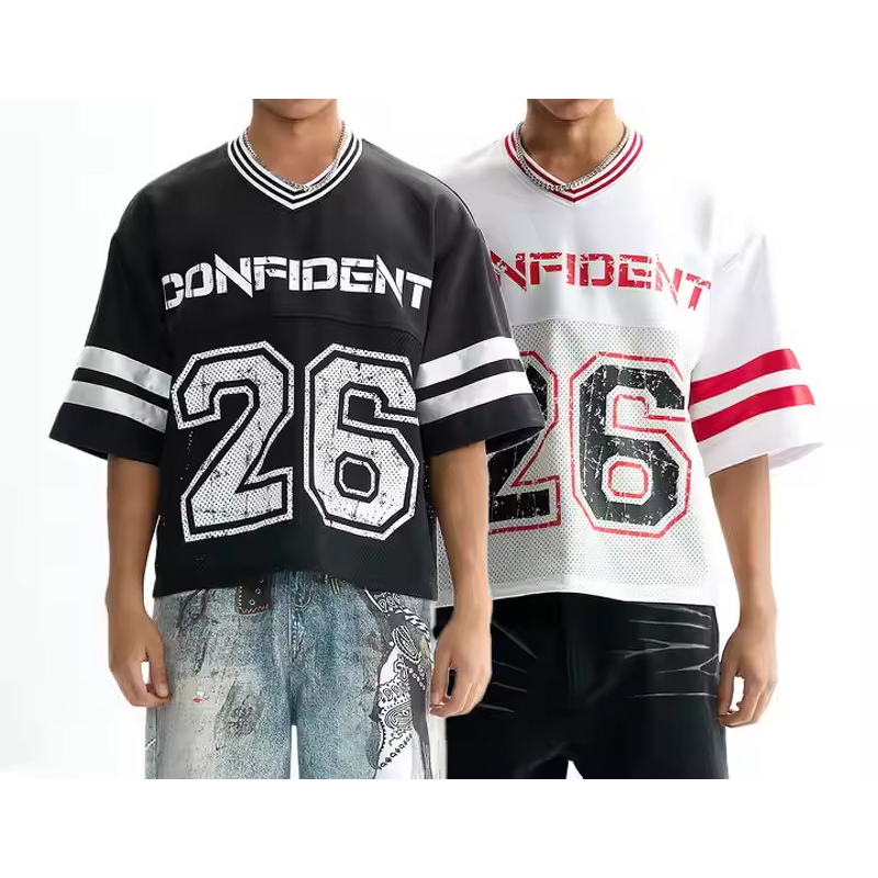 Men's Soccer Jersey Manufacturer - Custom Screen Print Mesh Cropped Boxy Football Streetwear Tee