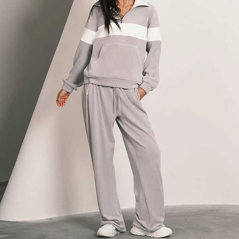 Women's Workout Set Manufacturer - New Plus Size 1/4 Zip Sweatshirt and Pants Streetwear Two Piece Autumn Set