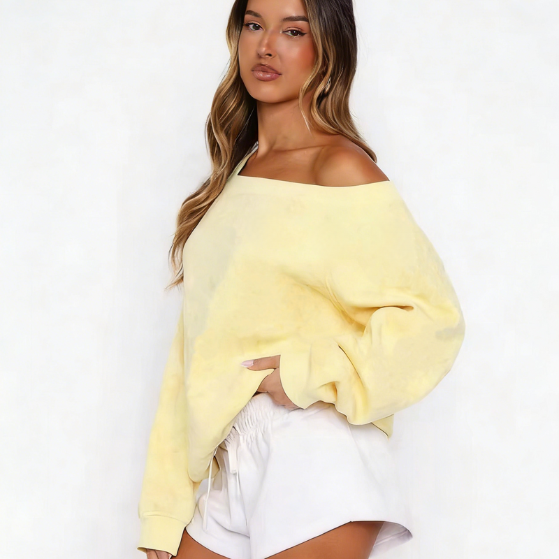 Women's Sweatshirt Manufacturer - OEM ODM New Fashion Cotton Crew Neck Custom off the Shoulder Top