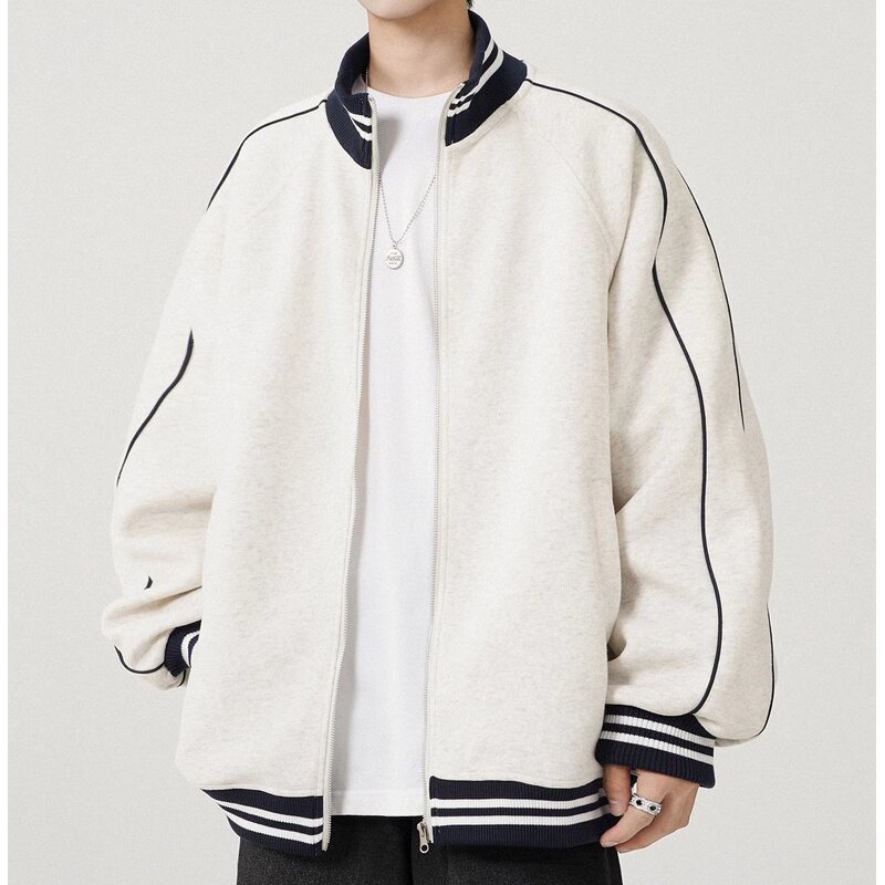 Men's Cardigan Jacket Manufacturer - Stand-up Collar Contrast Color Stitching College Style Custom Jacket