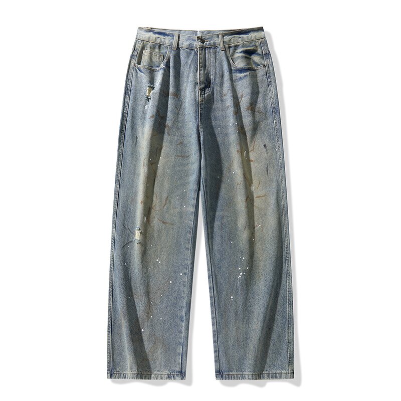 Men's Denim Trousers Manufacturer - Wholesale Distressed Heavy Washed Retro Fried Salt Loose Pants