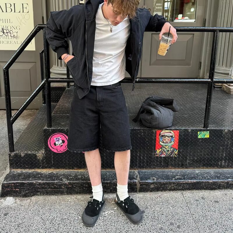 Men's Denim Shorts Manufacturer - Summer Vintage Washed Plain Straight High-Waist Low-rise Distressed Shorts