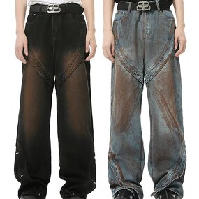 Men's Casual Jeans Manufacturer - Factory Customized High Street Vintage Dirty Dyed Patchwork Jeans