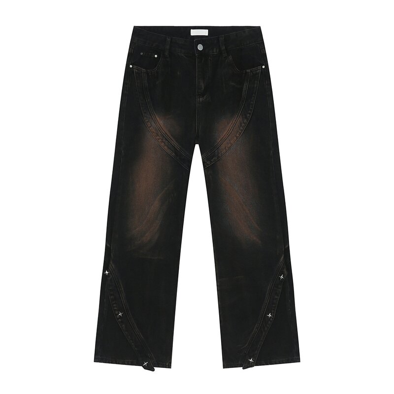 Men's Casual Jeans Manufacturer - Factory Customized High Street Vintage Dirty Dyed Patchwork Jeans