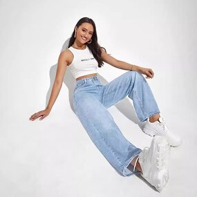 Women's Baggy Jeans Manufacturer - New Design High Quality Vintage Cotton Acid Wash Faded High Rise Wide Pants