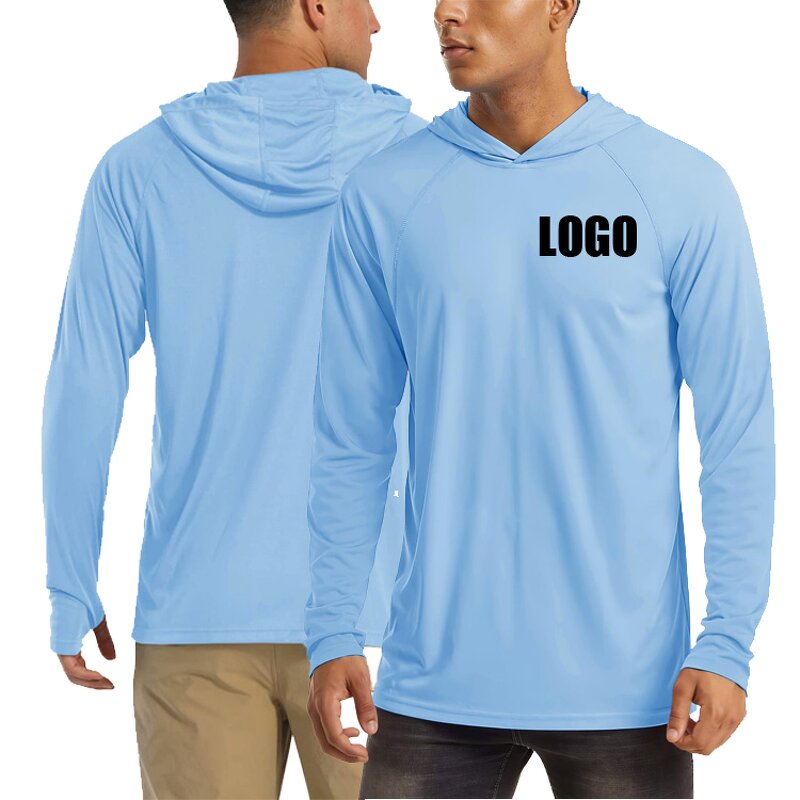 Men's Hooded TShirt Manufacturer - Custom Logo UV Protection Knitted Long Sleeve Quick Dry Eco-Friendly UPF Tee