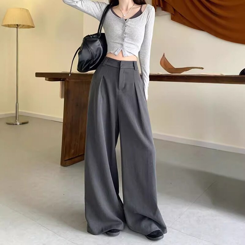 Women's Suit Pants Manufacturer - Autumhigh High Waist Slimming Straight-leg Draped Mop Design Elastic Pants