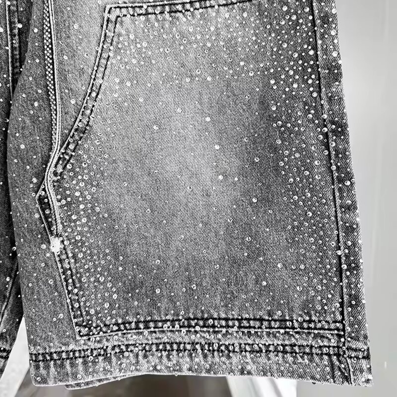 Men's Cargo Shorts Manufacturer - Custom Vintage Solid Style Denim Acid Wash Embroidered Rhinestone Shorts