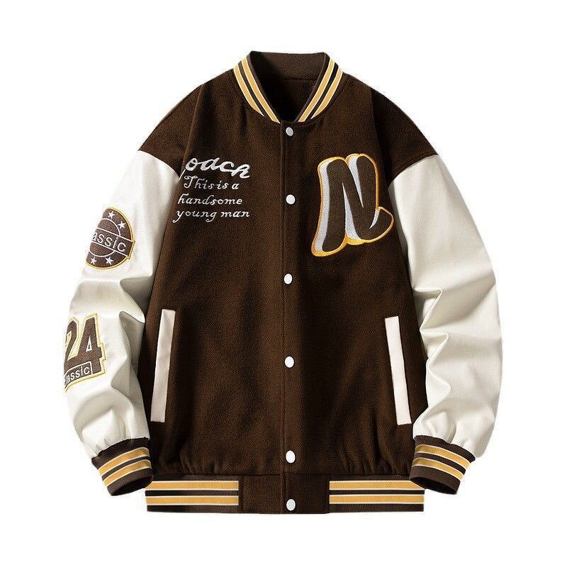 Men's Varsity Jacket Manufacturer - Trendy Hip Hop Winter Windproof Fish Leather Loose Fit Retro Jacket