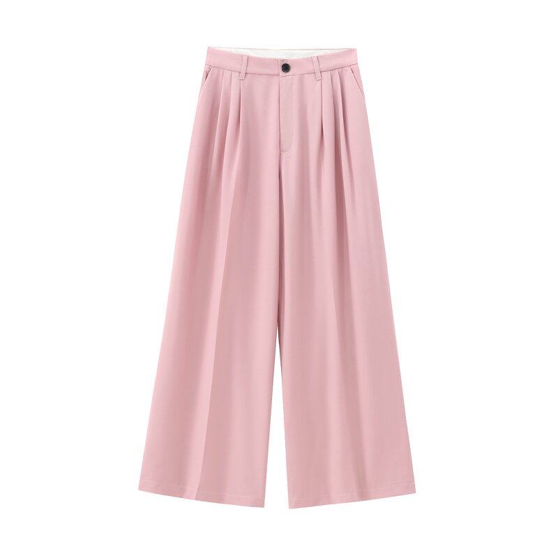 Women's Trousers Manufacturer - PB&ZA 2024 Autumn New Casual Vintage High Waist Zipper Fly Bipleat Pants