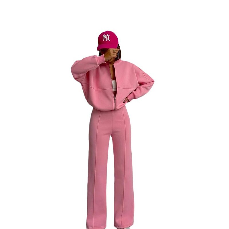 Women's Tracksuits Manufacturer - OEM Factory Custom Heavy Weigh Soft Fabric ZIP Sweatshirt Terry Cargo Jogging Set