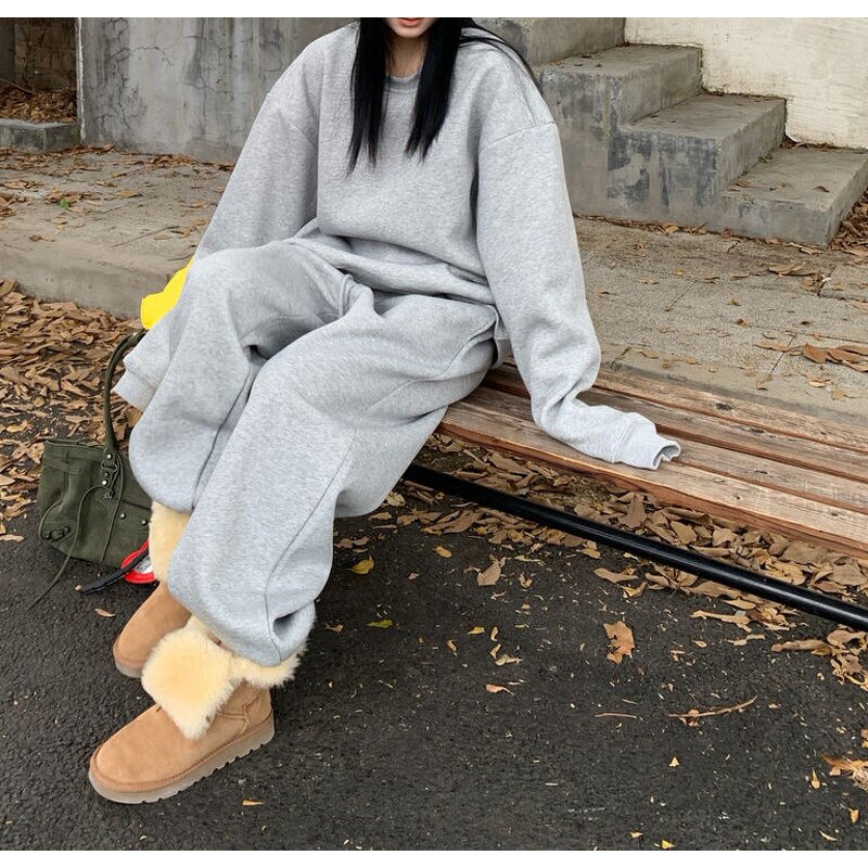 Women's Hoodies Set Manufacturer - Custom Casual Fall Round Neck Tops Matching Outfits Sweatshirts Sets