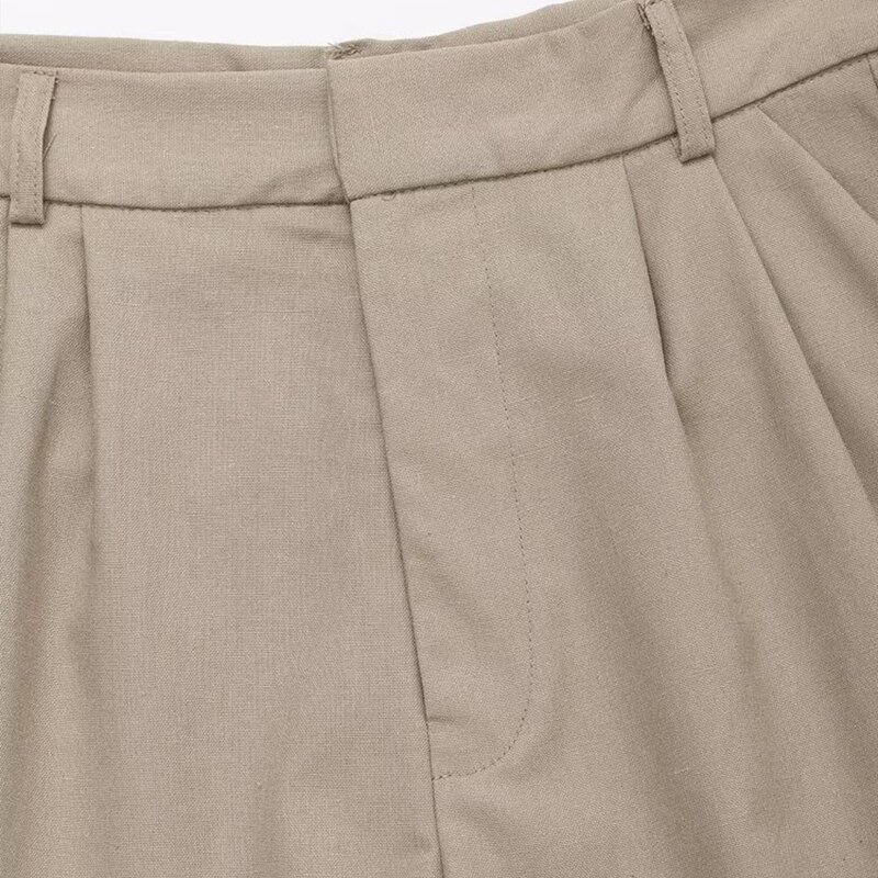 Women's Linen Shorts Manufacturer - Spring New Fashion Blend Fabric Woven Bermuda Vintage High Waist Shorts