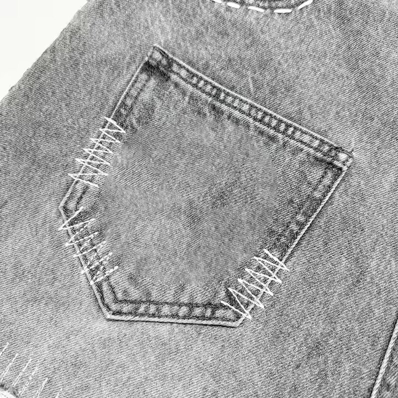 Men's Jean Jorts Manufacturer - Custom High Waist Embroidered Logo Rhinestone Ripped Acid Wash Shorts