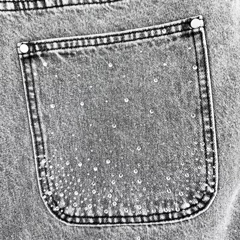 Men's Cargo Shorts Manufacturer - Custom Vintage Solid Style Denim Acid Wash Embroidered Rhinestone Shorts