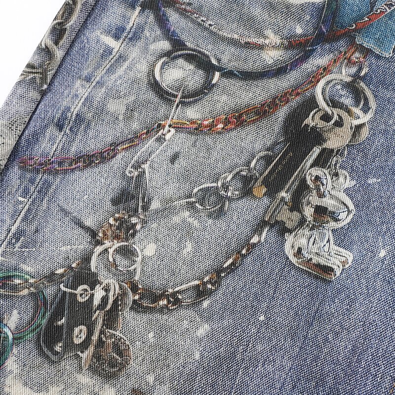 Men's Boyfriend Jeans Manufacturer - Custom High Quality Straight Denim Summer Mid Waist Button Print Pants