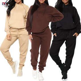Women's Jogging Set Manufacturer - Custom Organic Cotton Crop Top Jogger Pants 2 Piece Hoodie Track Suit