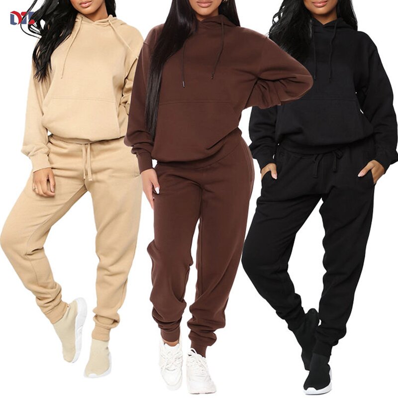 Women's Jogging Set Manufacturer - Custom Organic Cotton Crop Top Jogger Pants 2 Piece Hoodie Track Suit