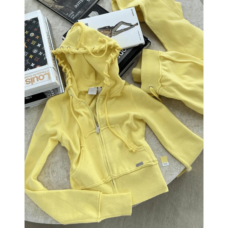 Women's Jogger Set Manufacturer - Custom Zip up Cropped Hoodie Stacked Flared Pants Tracksuit